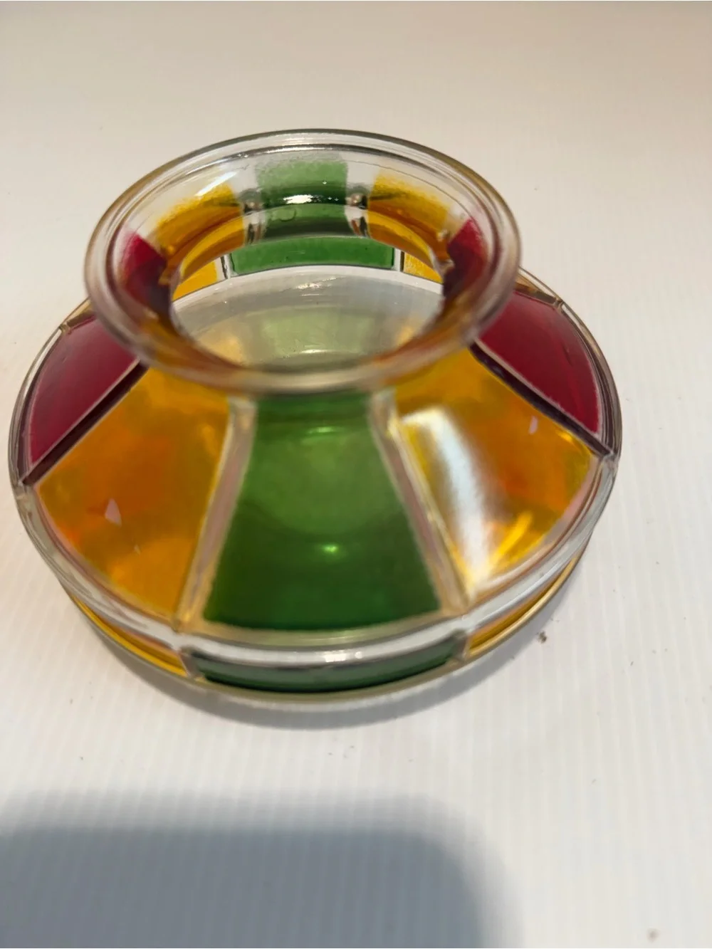 Vintage Mid-Century Multi-Color Paneled Glass Votive Tealight Candle Holder